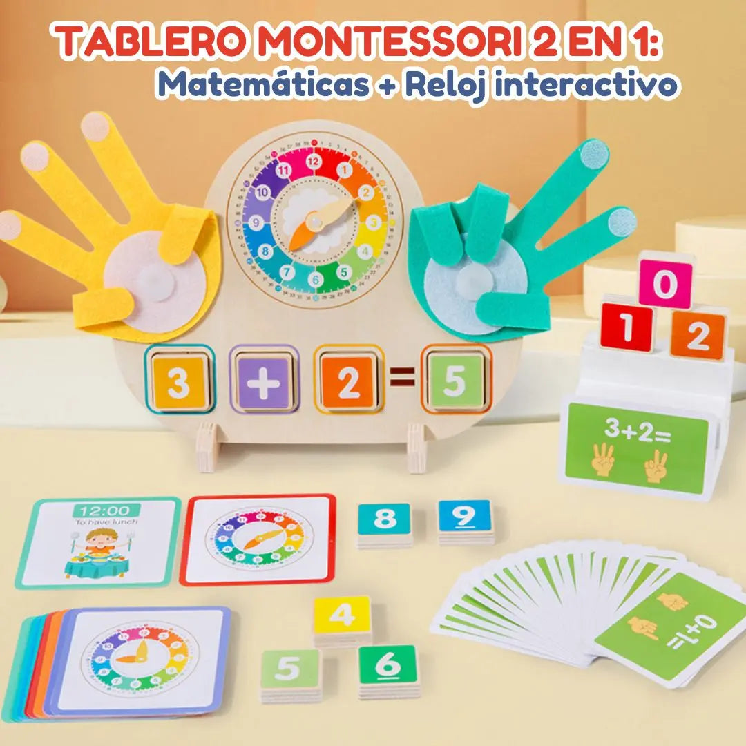 Tablero Montessori 2 en 1: Matemáticas + Reloj interactivo