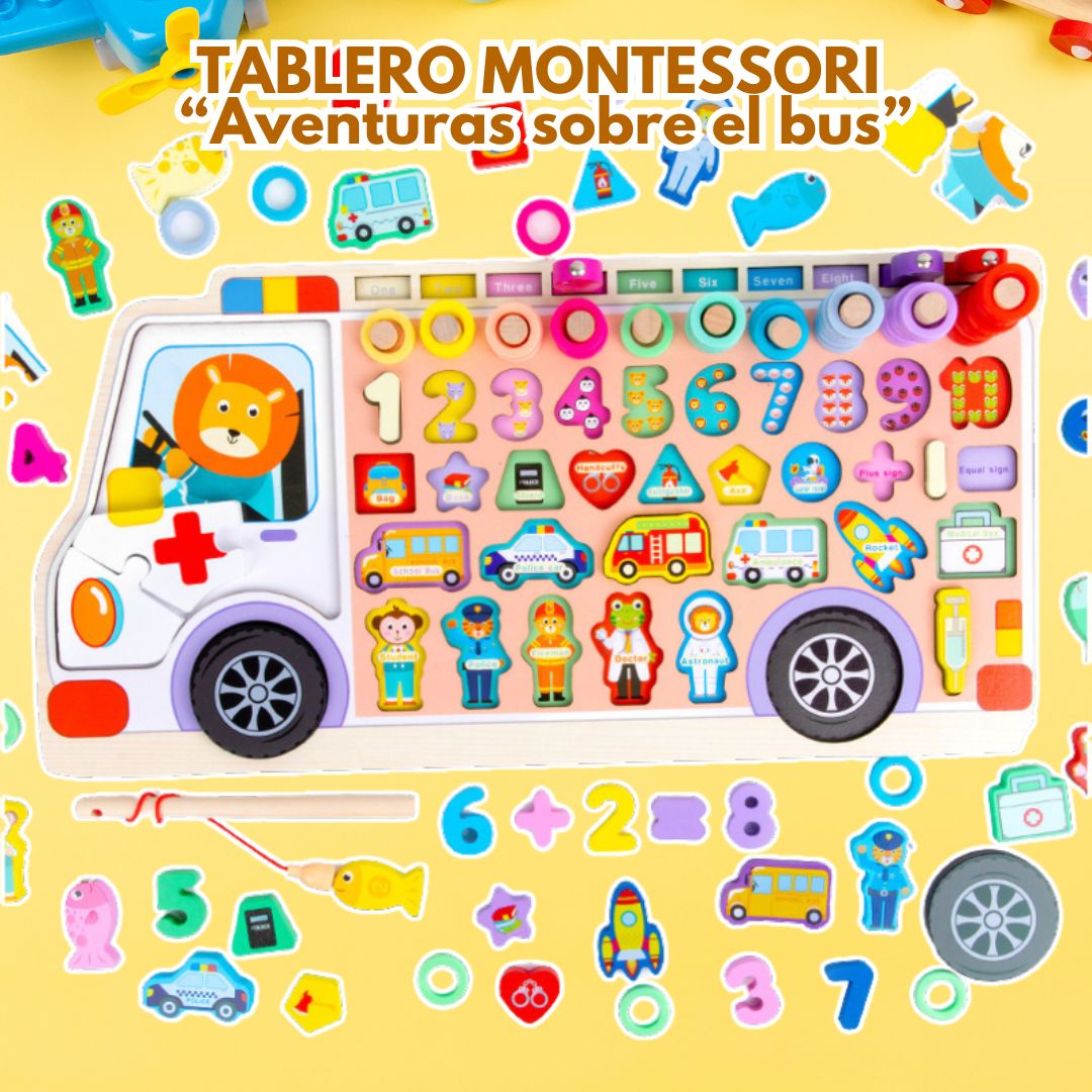TABLERO MONTESSORI "Aventuras sobre el Bus"