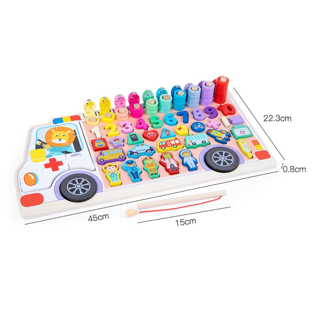 TABLERO MONTESSORI "Aventuras sobre el Bus"