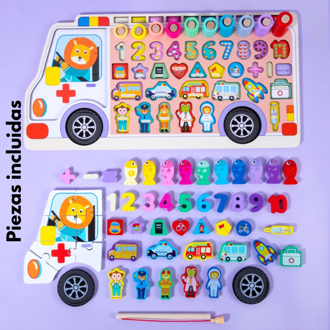 TABLERO MONTESSORI "Aventuras sobre el Bus"